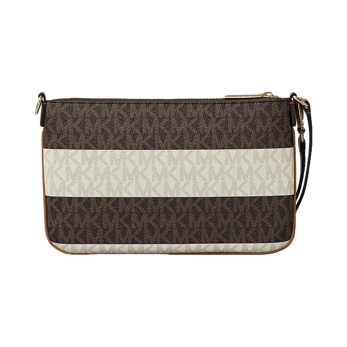 Michael Kors Jet Set Travel Small Striped Signature Logo Convertible Wristlet Vanilla/Luggage