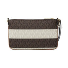 Michael Kors Jet Set Travel Small Striped Signature Logo Convertible Wristlet Vanilla/Luggage