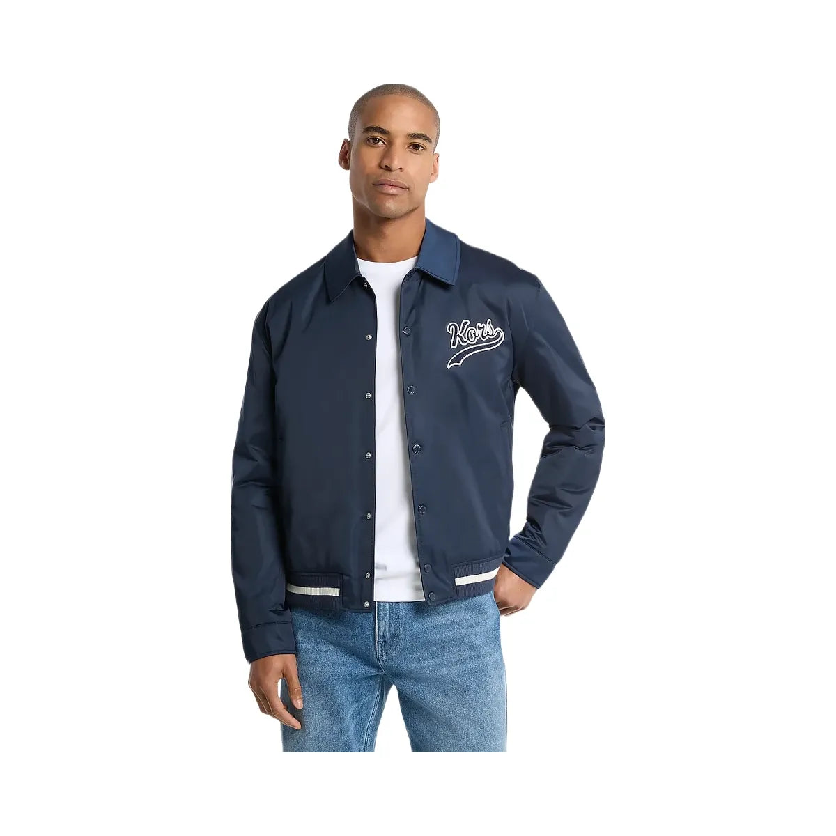 Michael Kors KORS Matte Satin Varsity Jacket Midnight