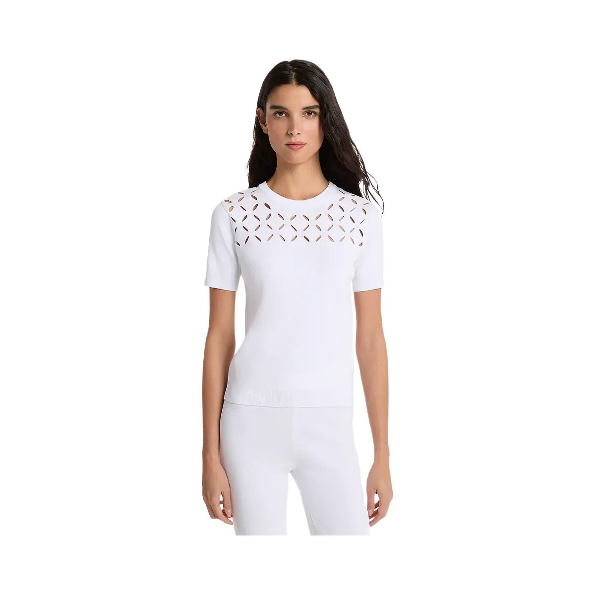 Michael Kors Laser Cut Stretch Knit Top White