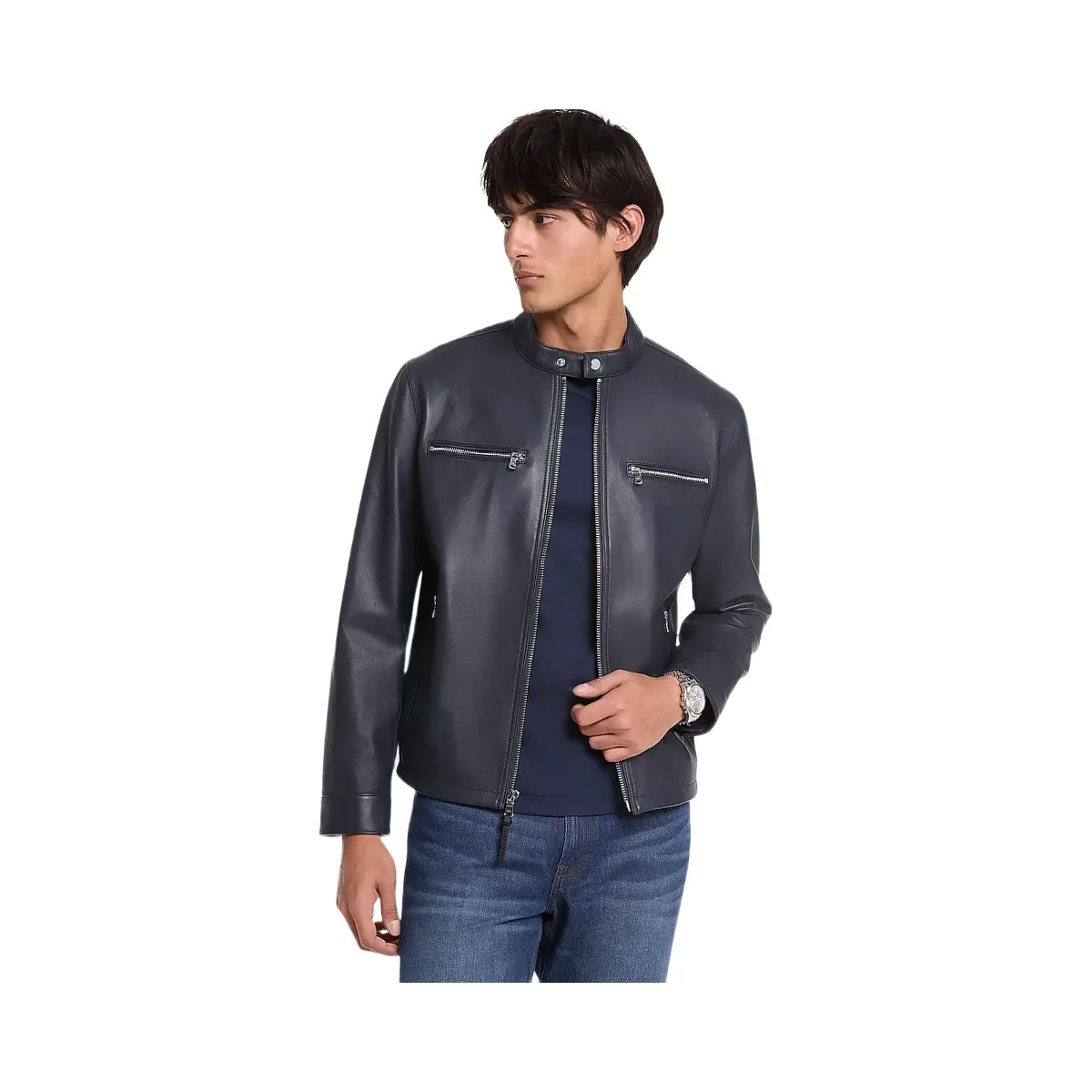 Michael Kors Leather Moto Jacket Midnight