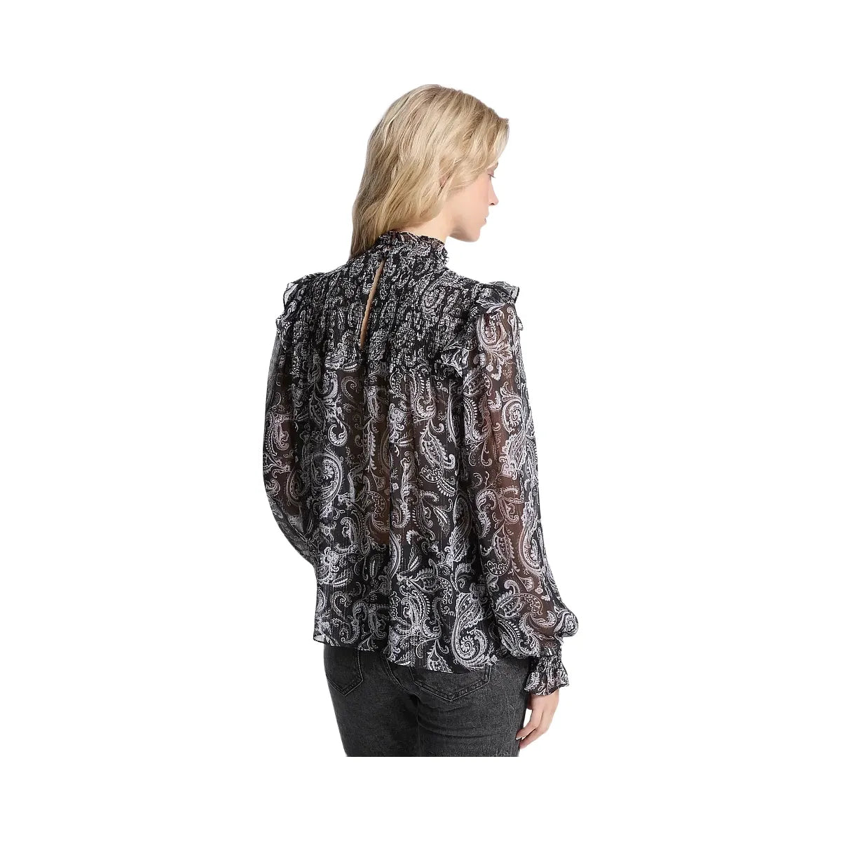 Michael Kors Metallic Paisley Print Georgette Blouse Gunmetal