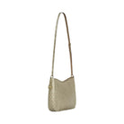 Michael Kors Nayla Medium Metallic Signature Logo Messenger Bag Pale Gold