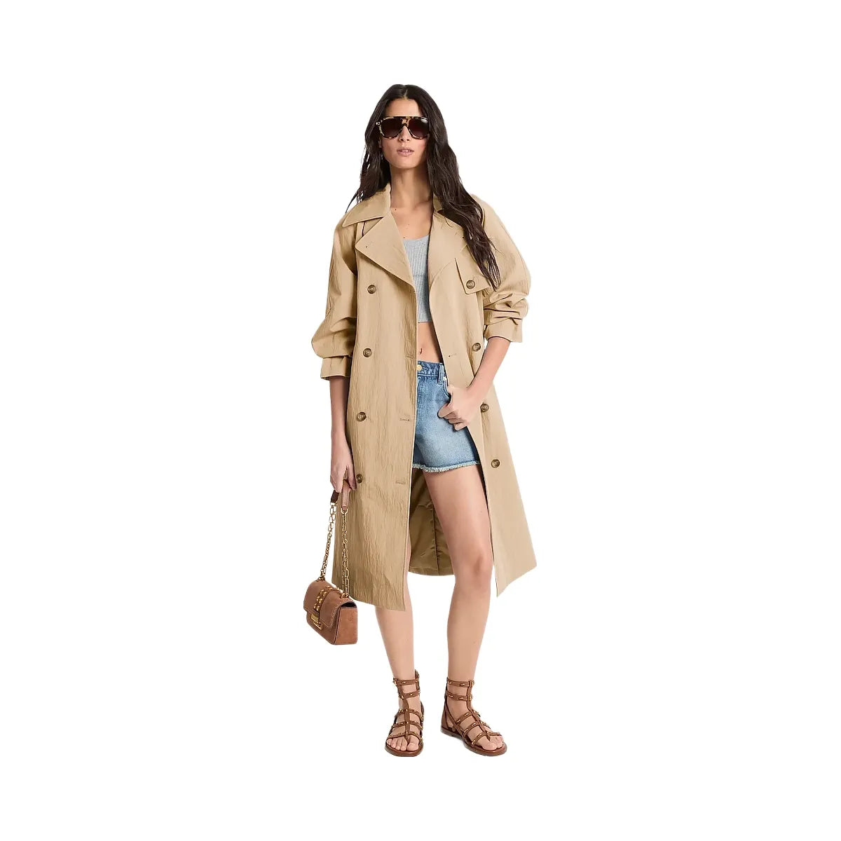 Michael Kors Oversized Washed Cotton and Nylon Trench Coat Khaki