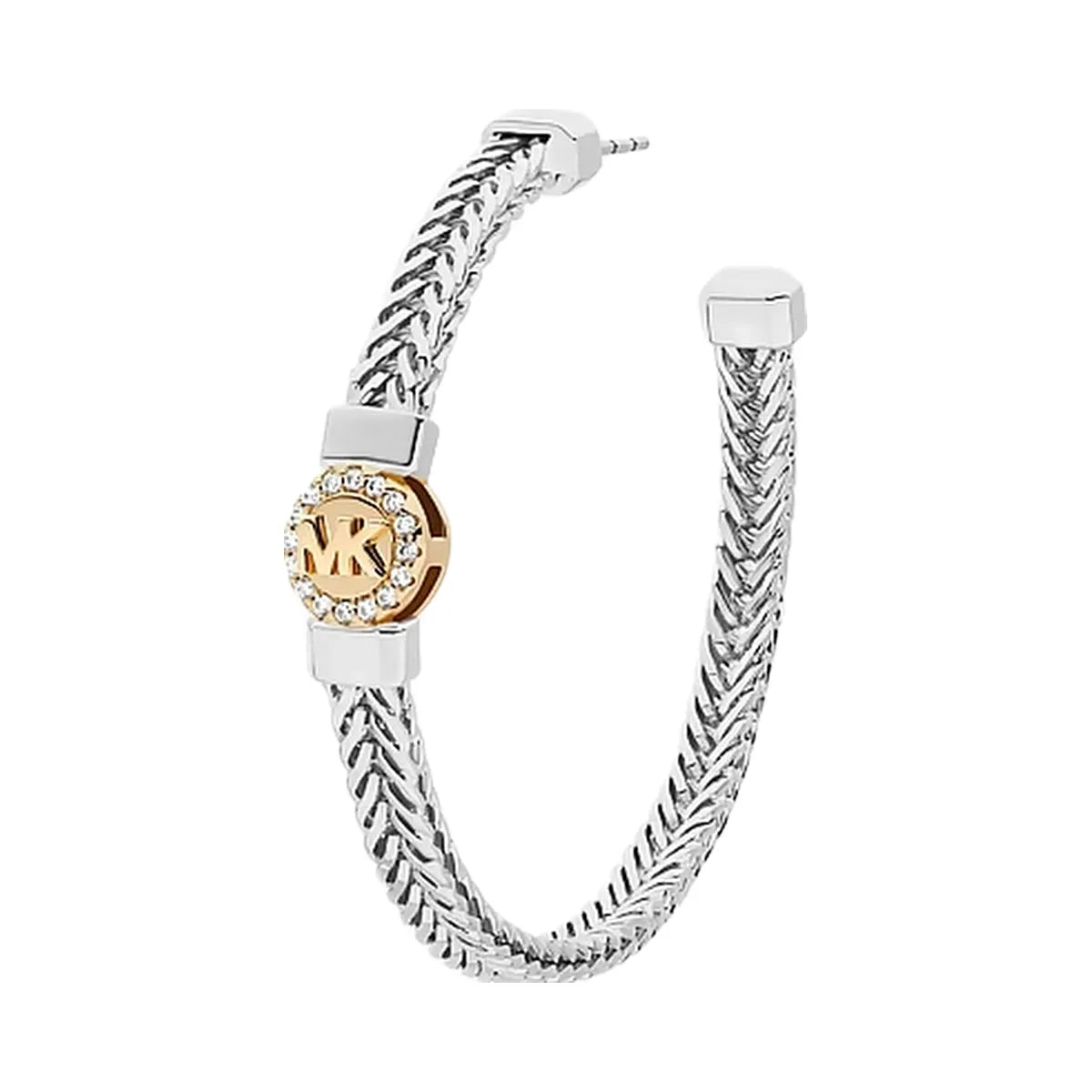 Michael Kors Pavé Logo Foxtail Chain Hoop Earrings Two Tone