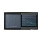 Michael Kors Pebbled Leather Billfold Wallet and Signature Logo Card Case Gift Set Navy