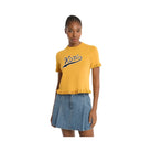 Michael Kors Ruffled Stretch Knit Logo Short-Sleeve Sweater Honeywheat