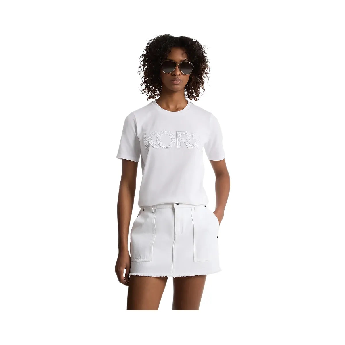 Michael Kors Sequined Logo Cotton T-Shirt White