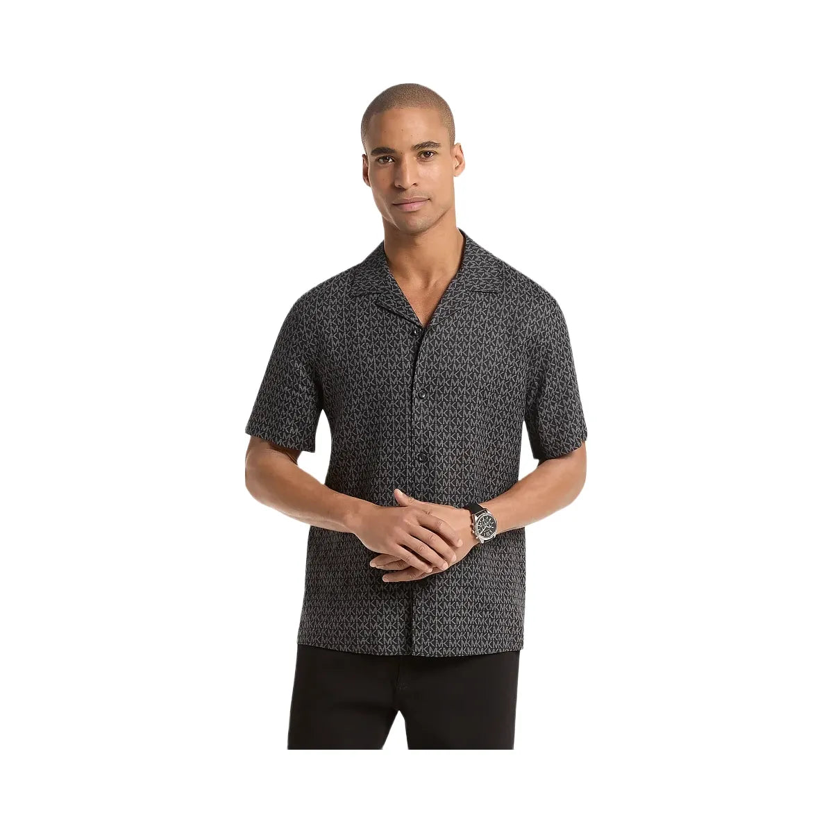 Michael Kors Signature Logo Linen Camp Shirt Black