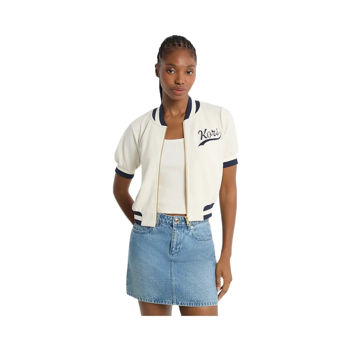 Michael Kors Sporty Piqué Cropped Short-Sleeve Jacket Bone