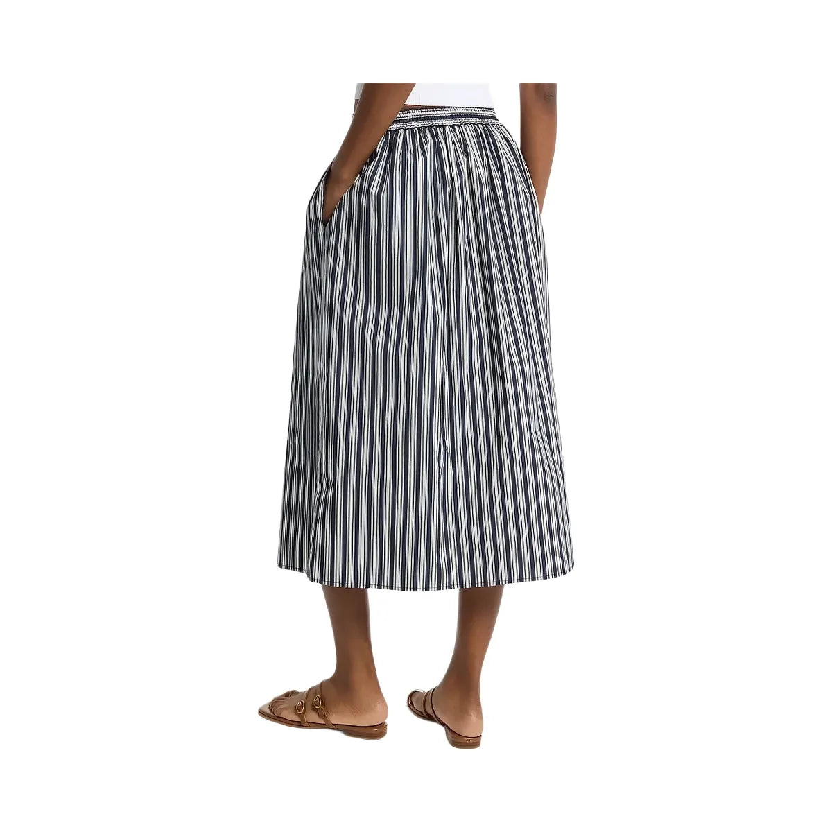 Michael Kors Striped Cotton Poplin Midi Skirt Midnightblue