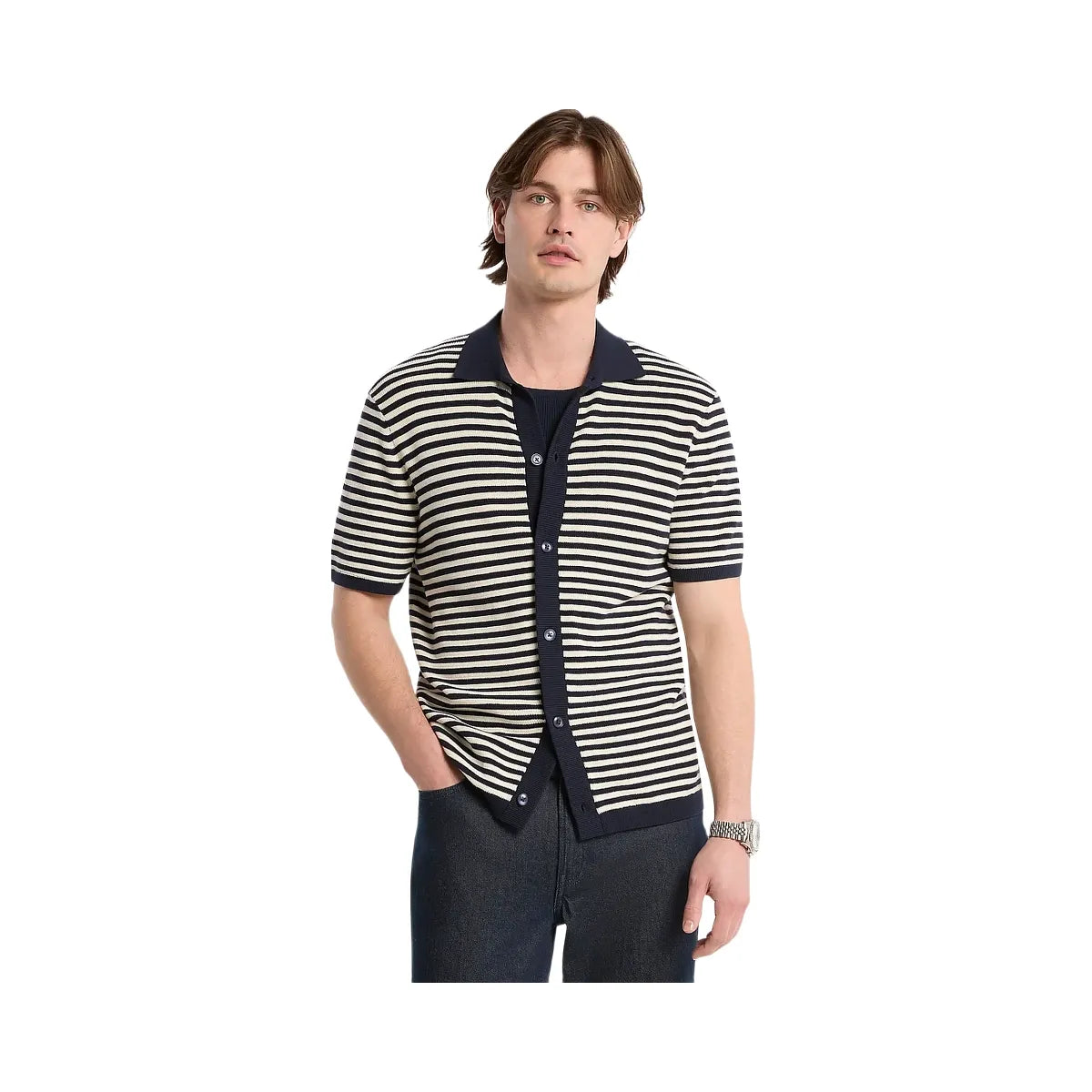 Michael Kors Striped Knit Shirt Lt Cream