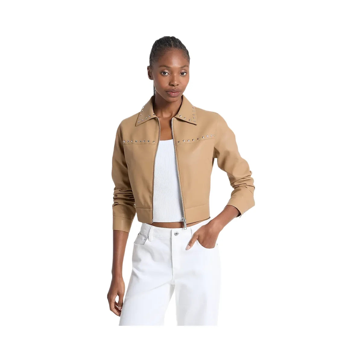 Michael Kors Studded Cropped Jacket Dark Camel