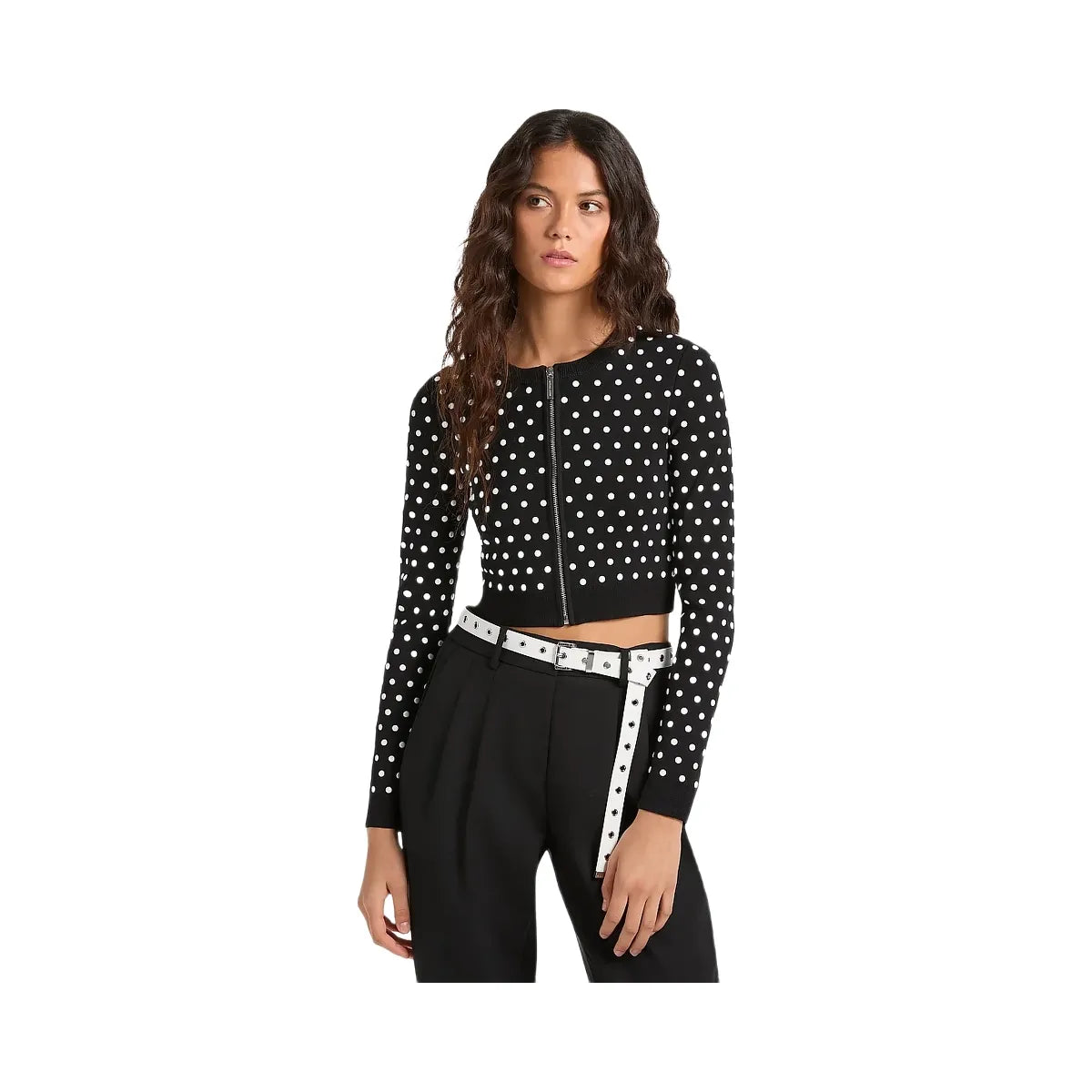 Michael Kors Studded Cropped Zip-Up Cardigan Black