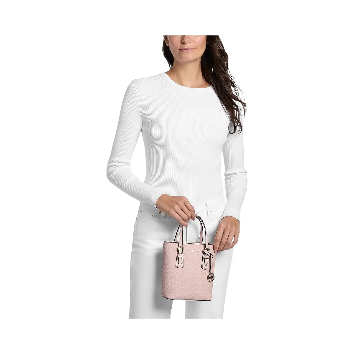 Michael Kors Voyager Extra-Small Signature Logo Convertible Crossbody Bag Powder Blush