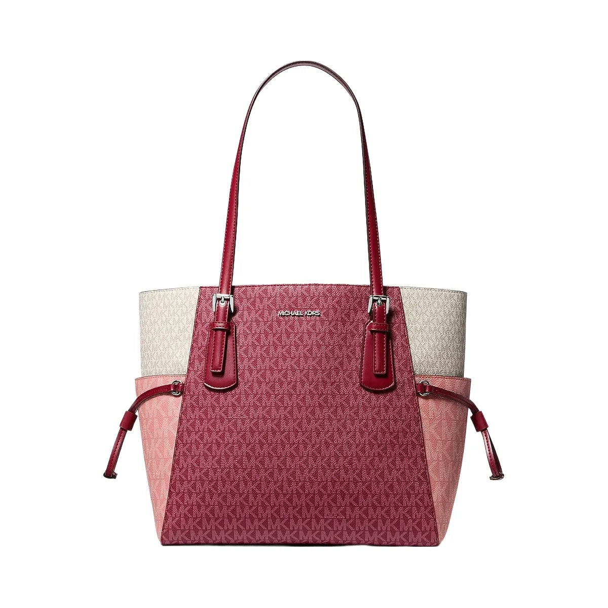 Michael Kors Voyager Large Color-Block Signature Logo Tote Bag Maroon
