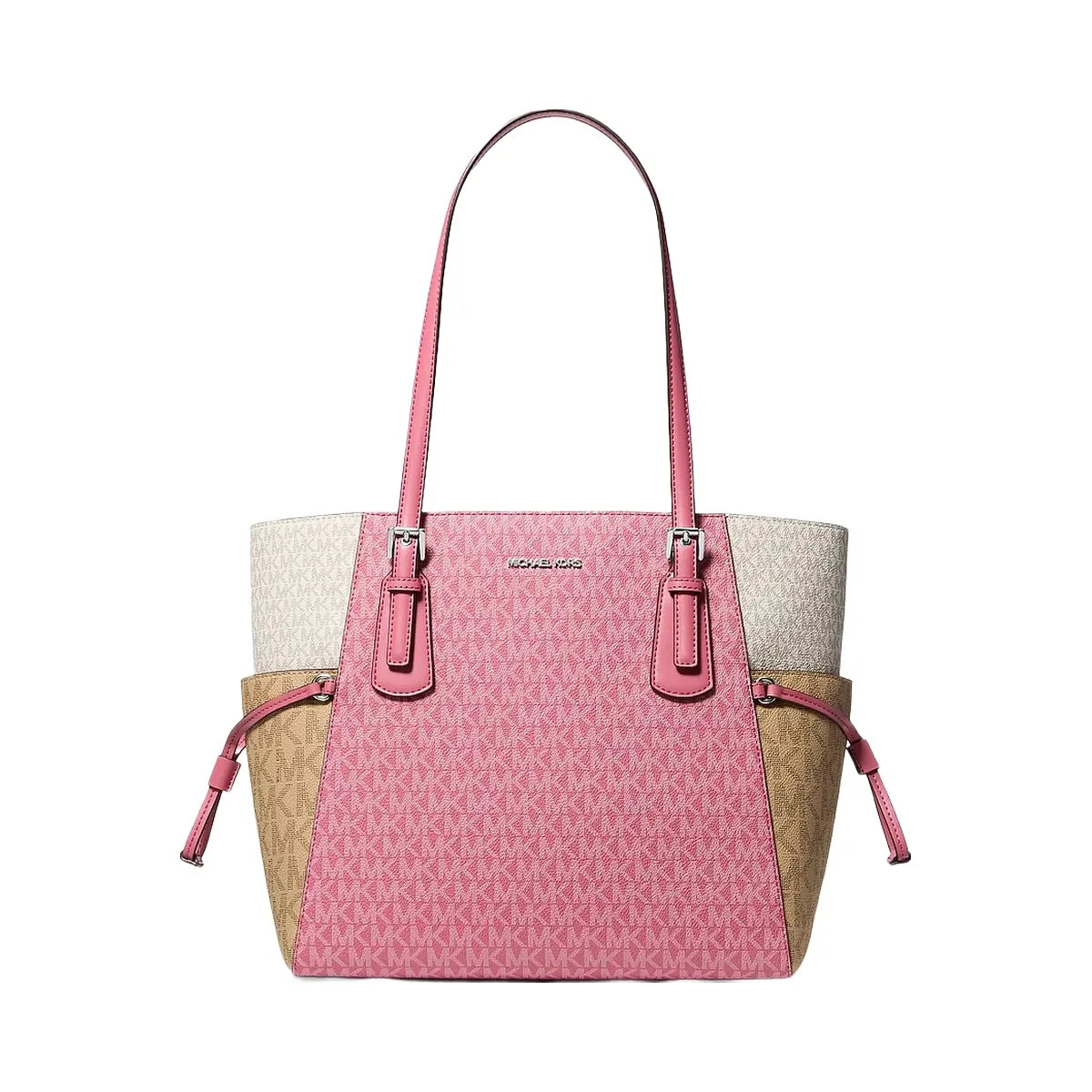 Michael Kors Voyager Large Color-Block Signature Logo Tote Bag Rosewood Multi