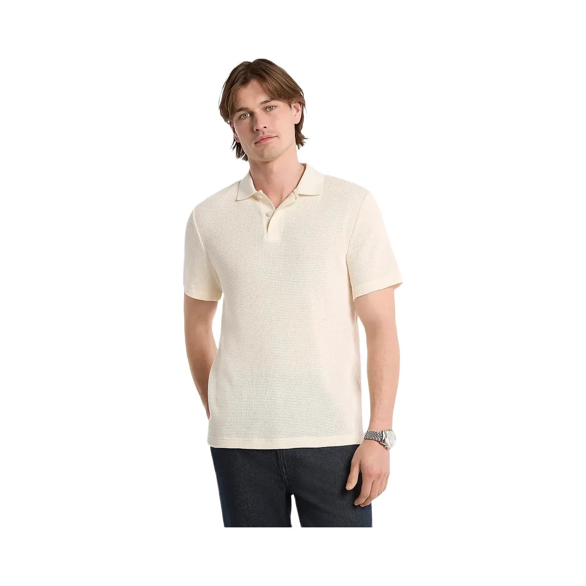Michael Kors Waffle Knit Polo Shirt Lt Cream