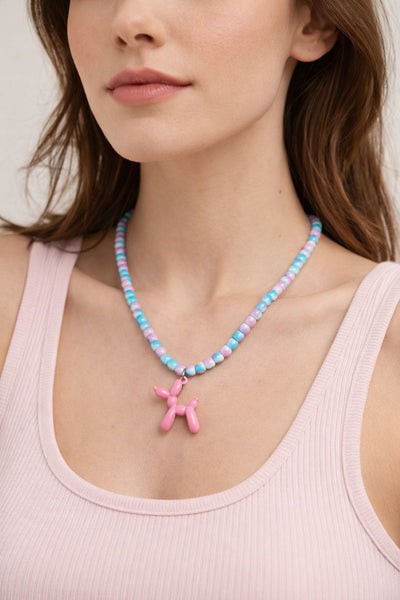 Balloon Dog Colorful Beads Pink Necklace