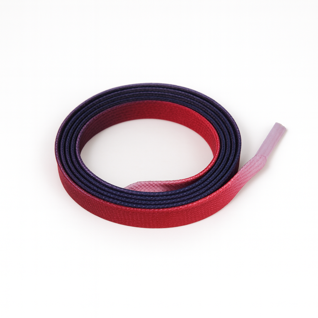 Red - Purple - Light Pink Gradient shoelaces on a white background.