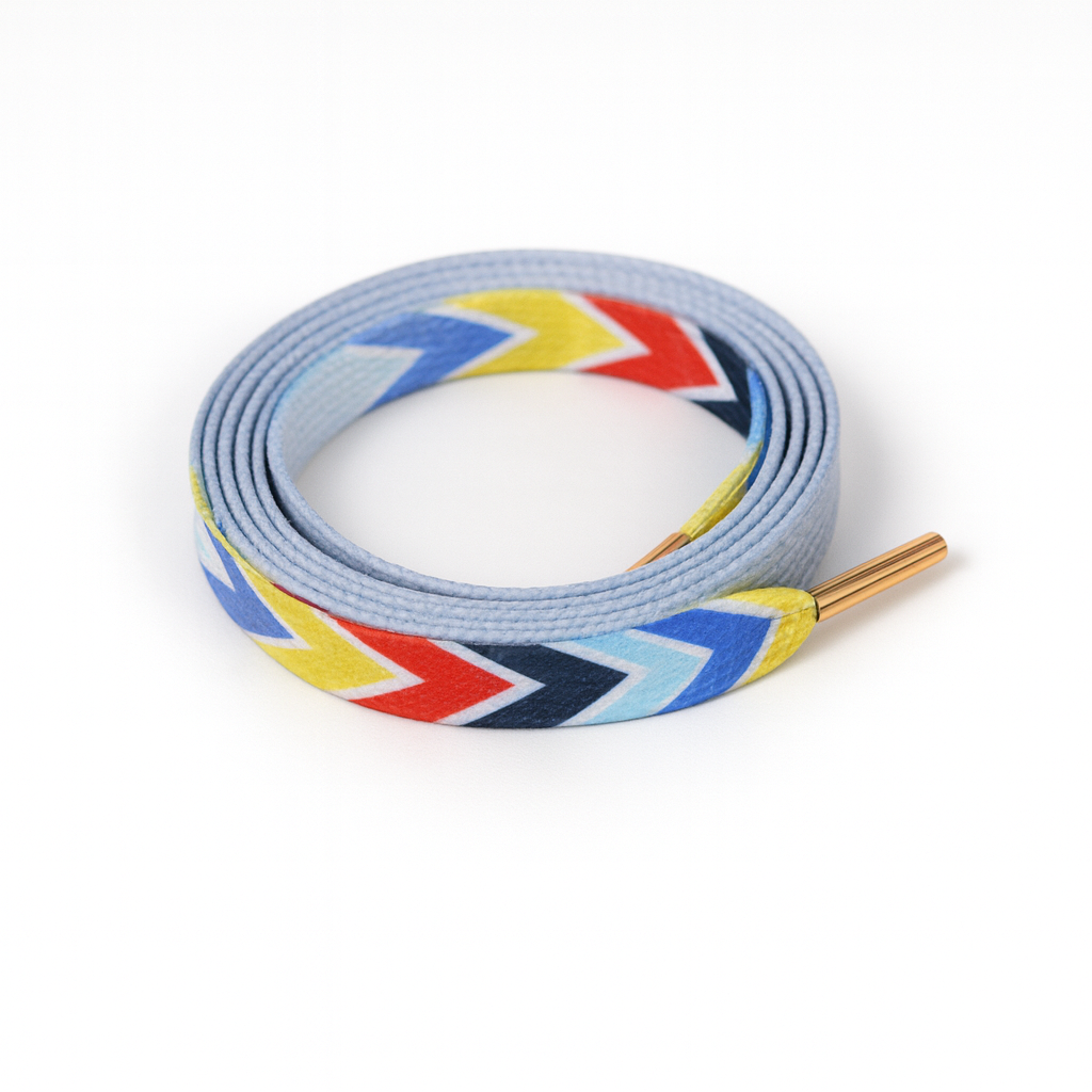 Colorful zigzag patterned Gradient shoelace on a white background