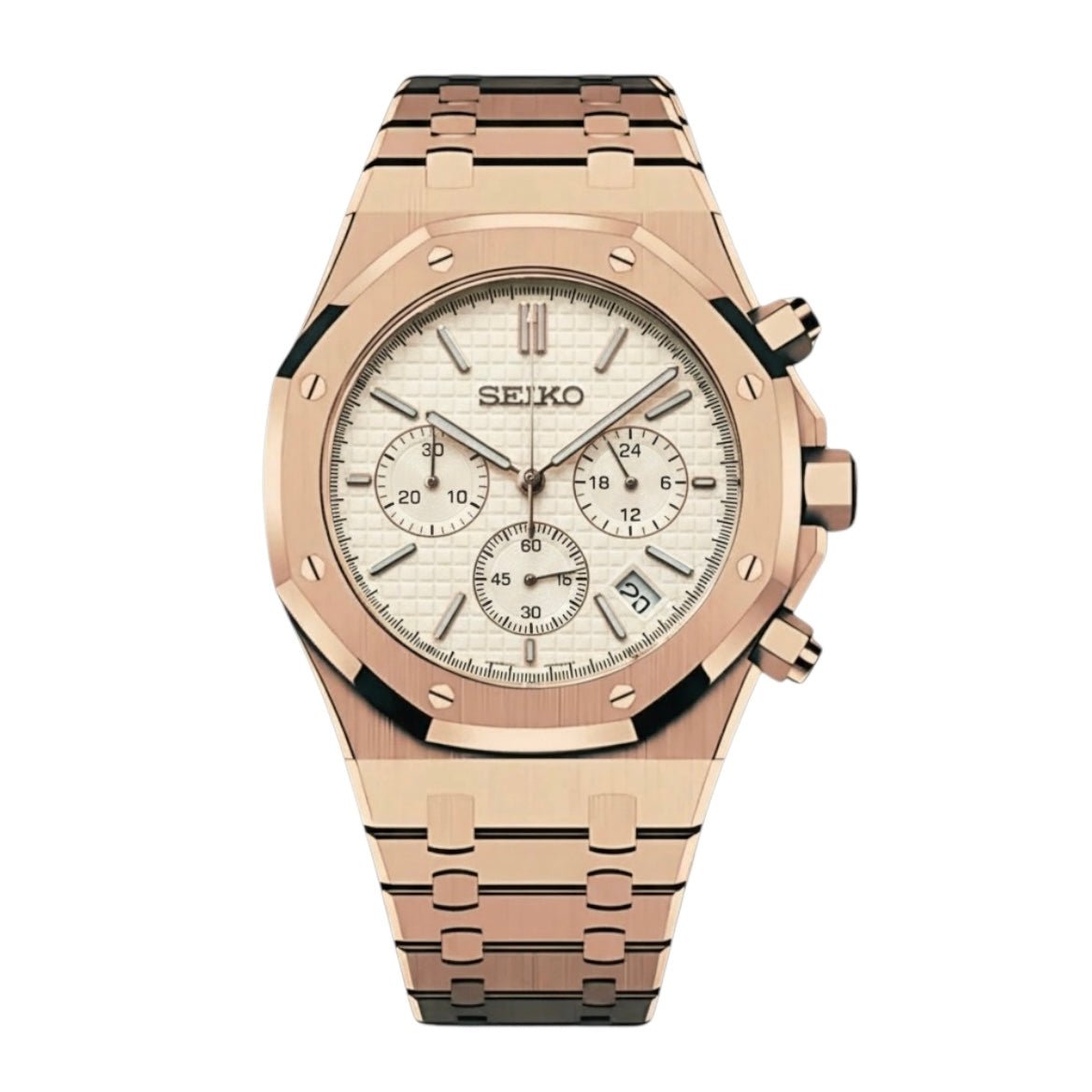 Seiko Mod Royal Oak Chronograph Rose Gold White