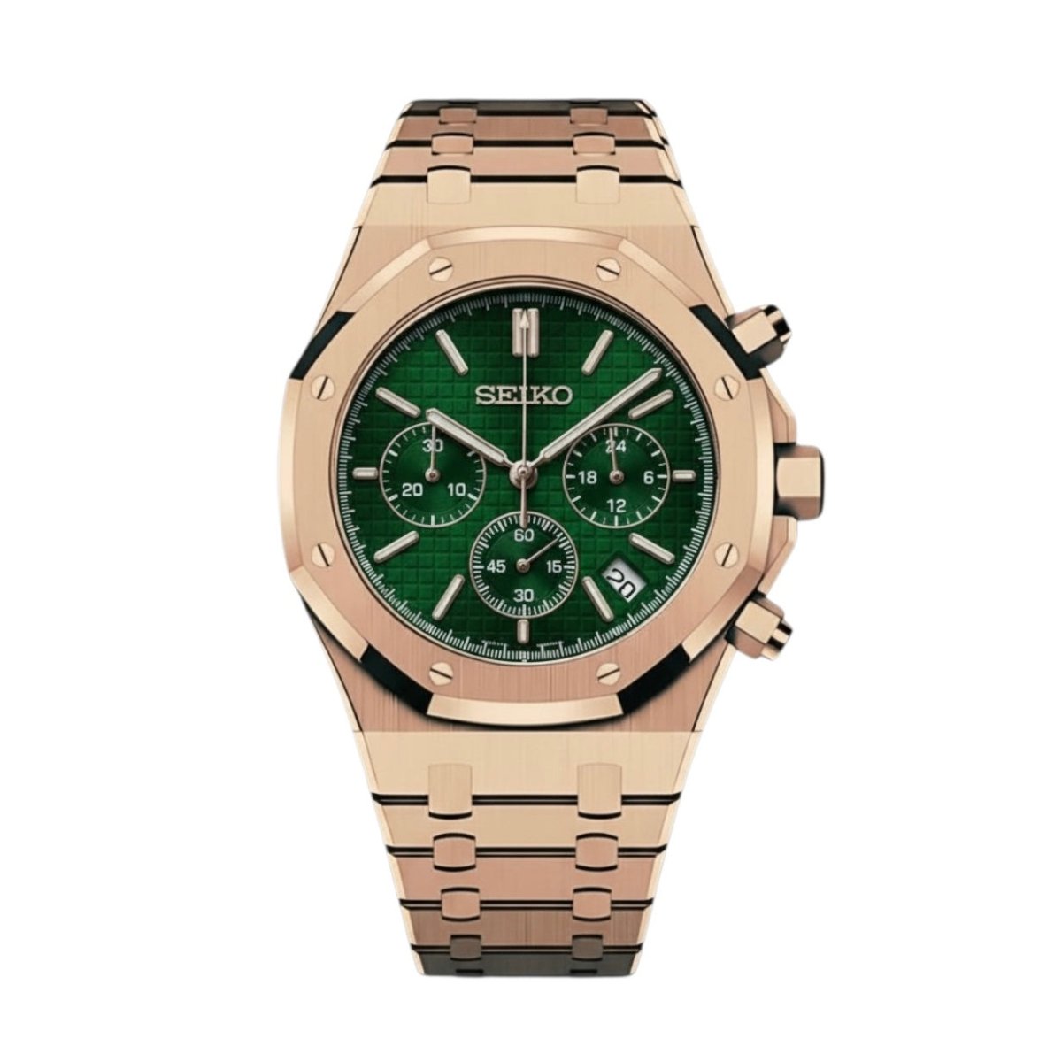 Seiko Mod Royal Oak Chronograph Rose Gold Green