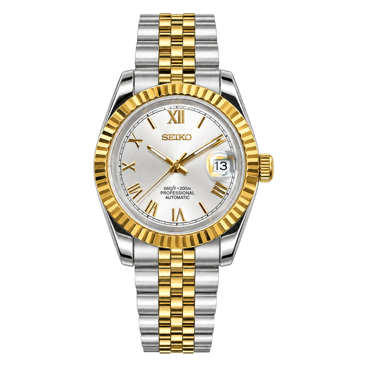 Seiko Mod Datejust Two-Tone White Roman