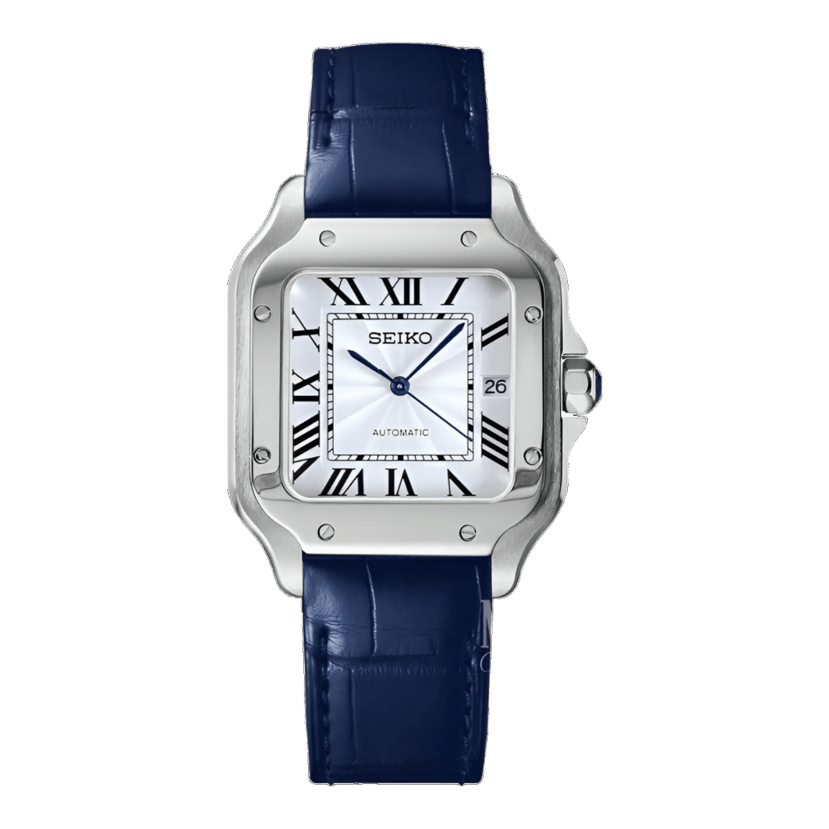 seiko mod santos white blue leather