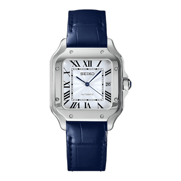 seiko mod santos white blue leather