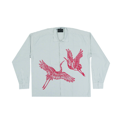 THE CRIMSON CRANE SHIRT in gray stripes