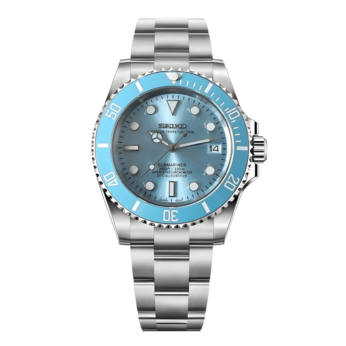 Seiko Mod Submariner Silver Sky Blue