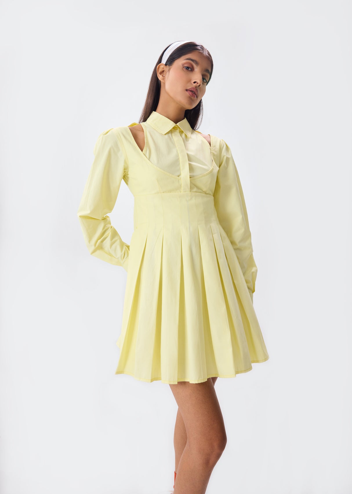 LEMON PLEATED SHIRT DRESS