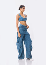 Denim Vest + Baggy Cargo Pants Set