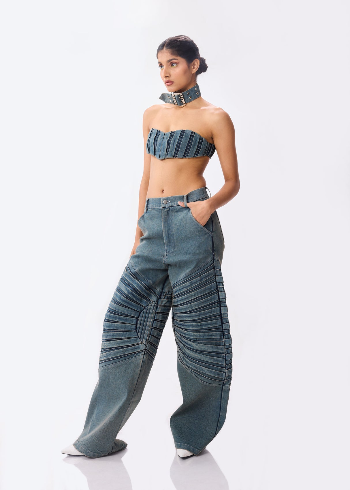 PLEATED DENIM TUBE