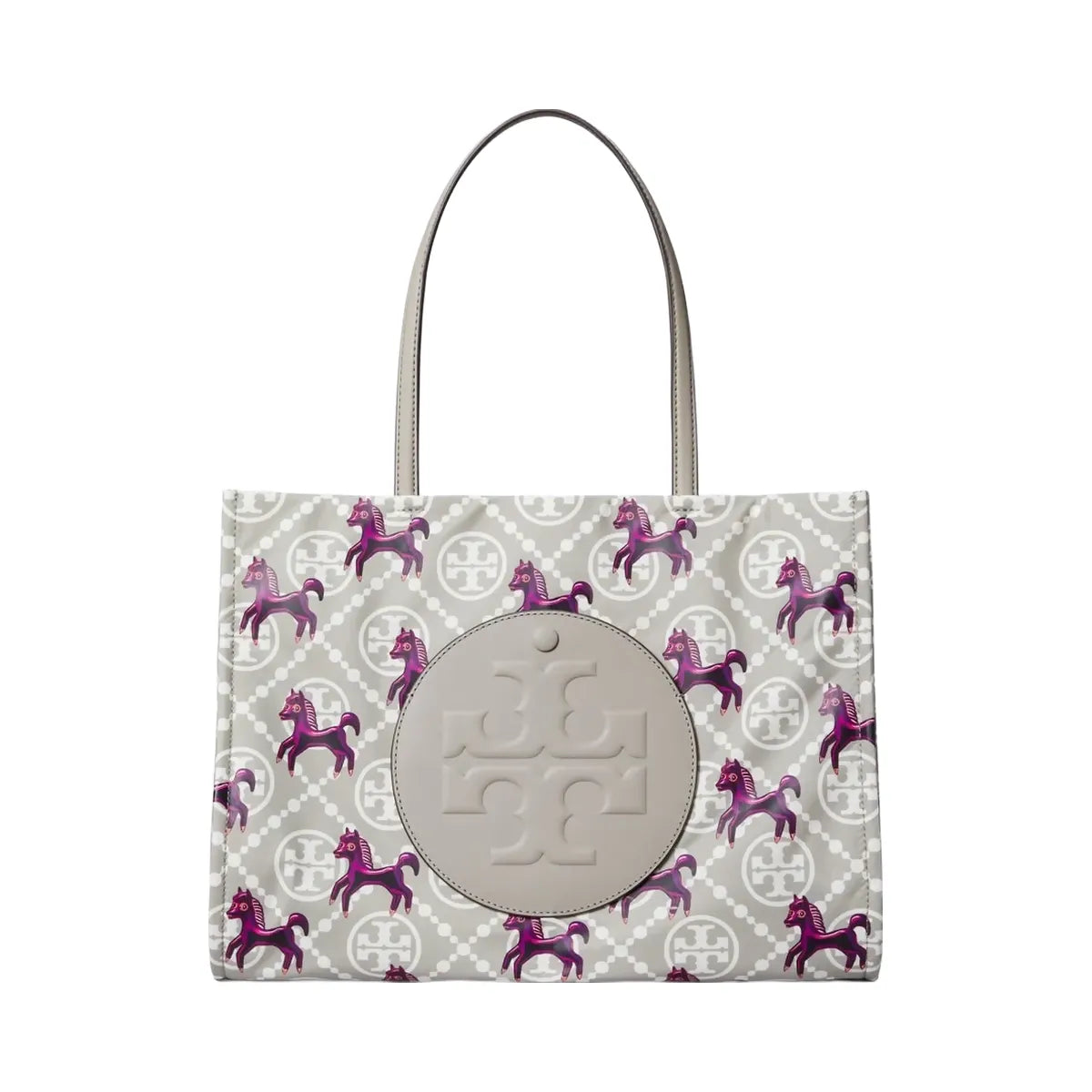 Tory Burch Ella Horse Nylon Small Tote Gray / Magenta