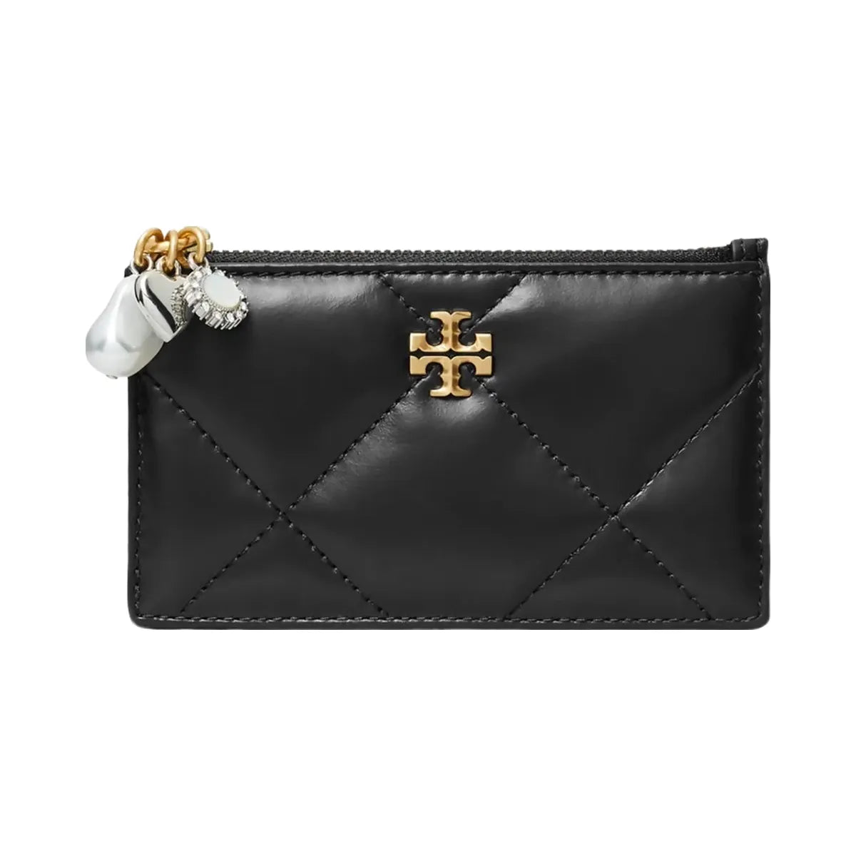 Tory Burch Kira Diamond Quilt Charm Zip Card Case Black