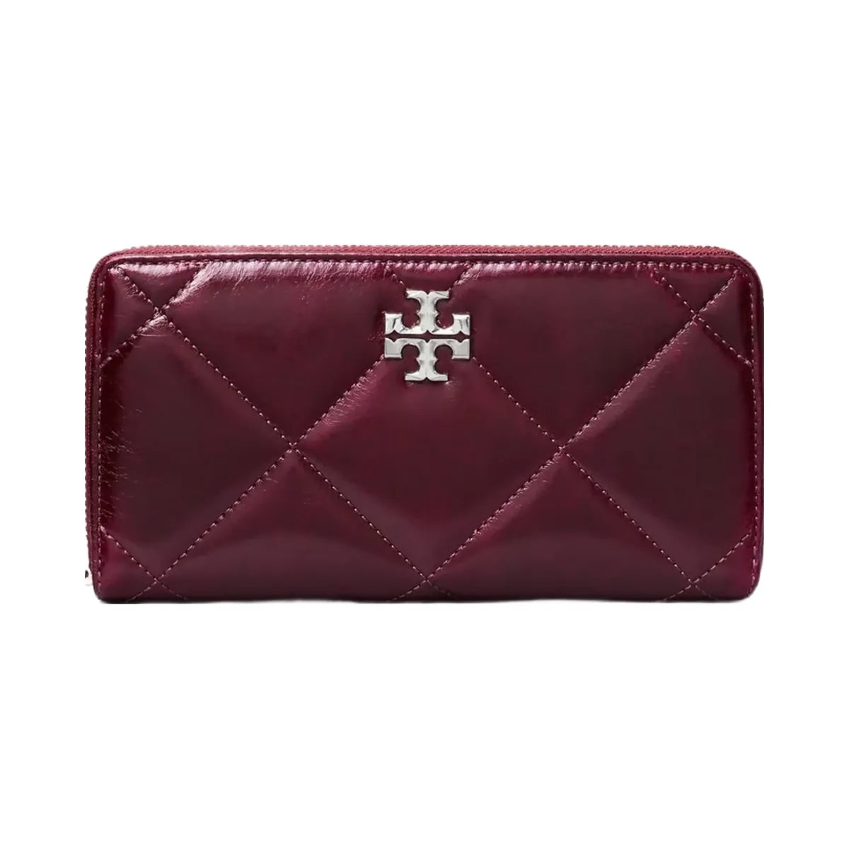 Tory Burch Kira Diamond Quilt Distressed Zip Continental Wallet Dark Carmine
