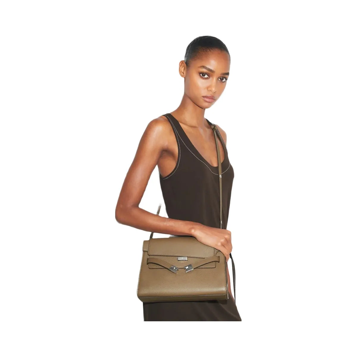Tory Burch Lee Radziwill Pebbled Shoulder Bag Wild Mushroom