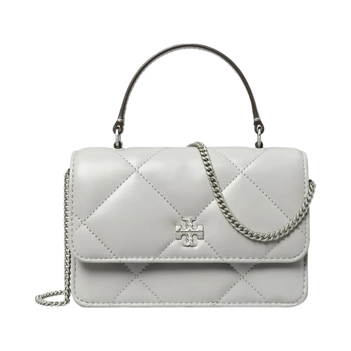Tory Burch Mini Kira Diamond Quilt Charm Top-Handle Crossbody Gray