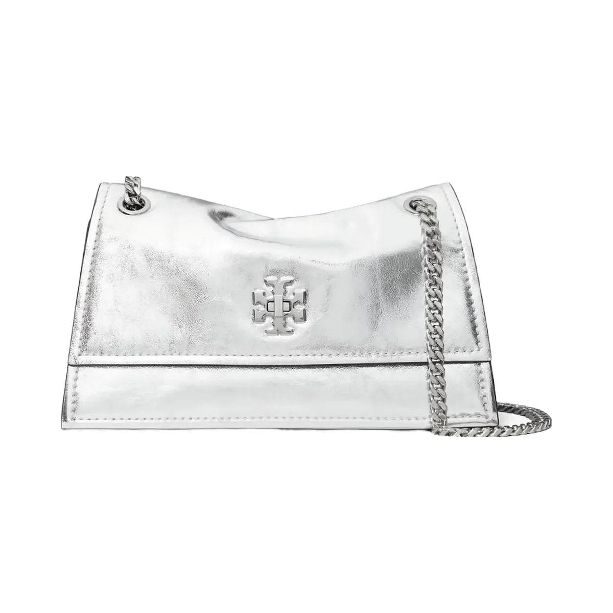 Tory Burch Mini Kira Turnlock Metallic Shoulder Bag Silver