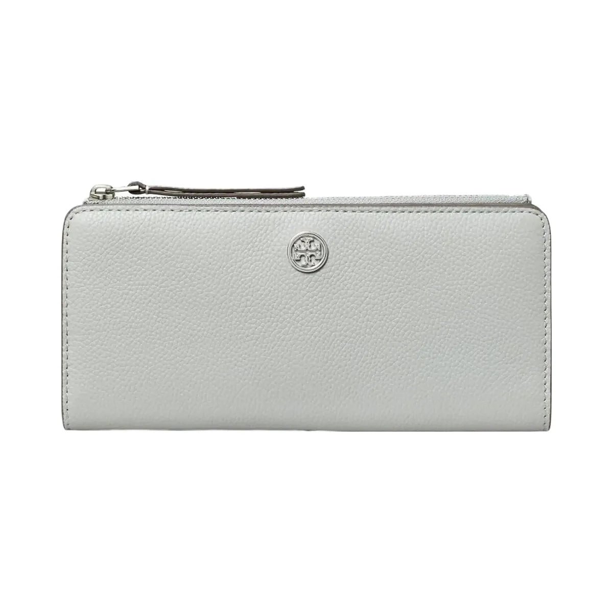 Tory Burch Robinson Pebbled Zip Slim Wallet Light Granite