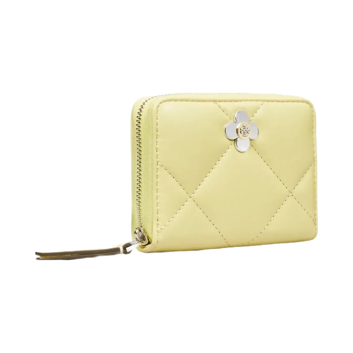 Tory Burch Small Kira Diamond Quilt Clover Zip-Around Wallet Frozen Zest