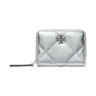 Tory Burch Small Kira Diamond Quilt Metallic Zip-Around Wallet Silver