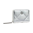 Tory Burch Small Kira Diamond Quilt Metallic Zip-Around Wallet Silver