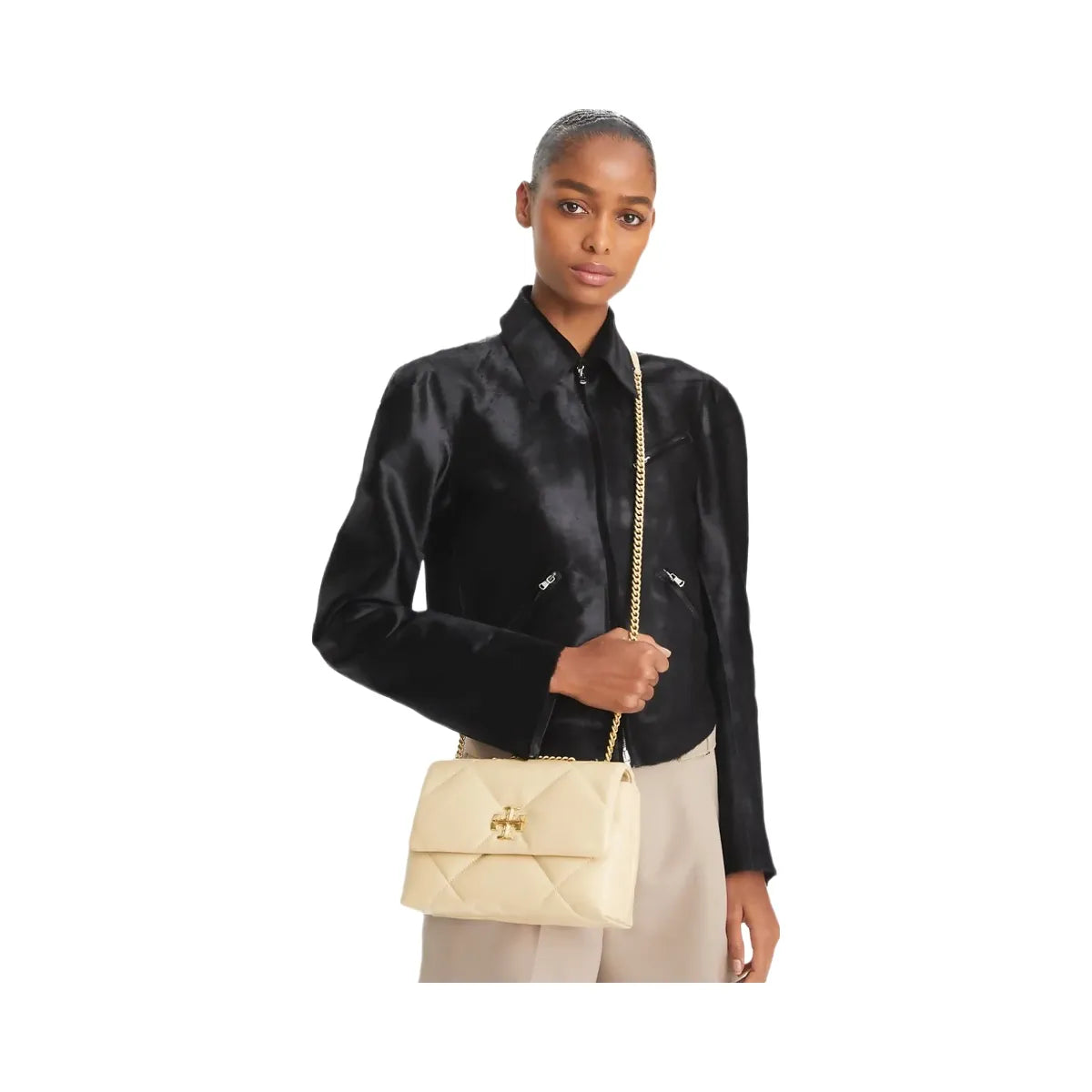 Tory Burch Small Kira Diamond Quilt Shoulder Bag Vanilla Soft Serve
