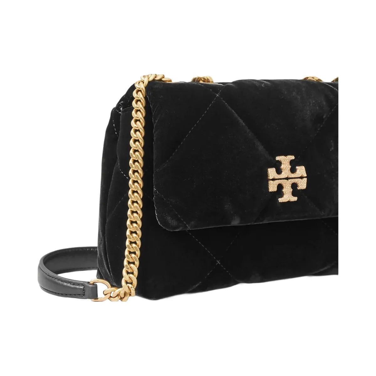 Tory Burch Small Kira Diamond Quilt Velvet Pav Shoulder Bag Black
