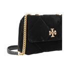 Tory Burch Small Kira Diamond Quilt Velvet Pav Shoulder Bag Black