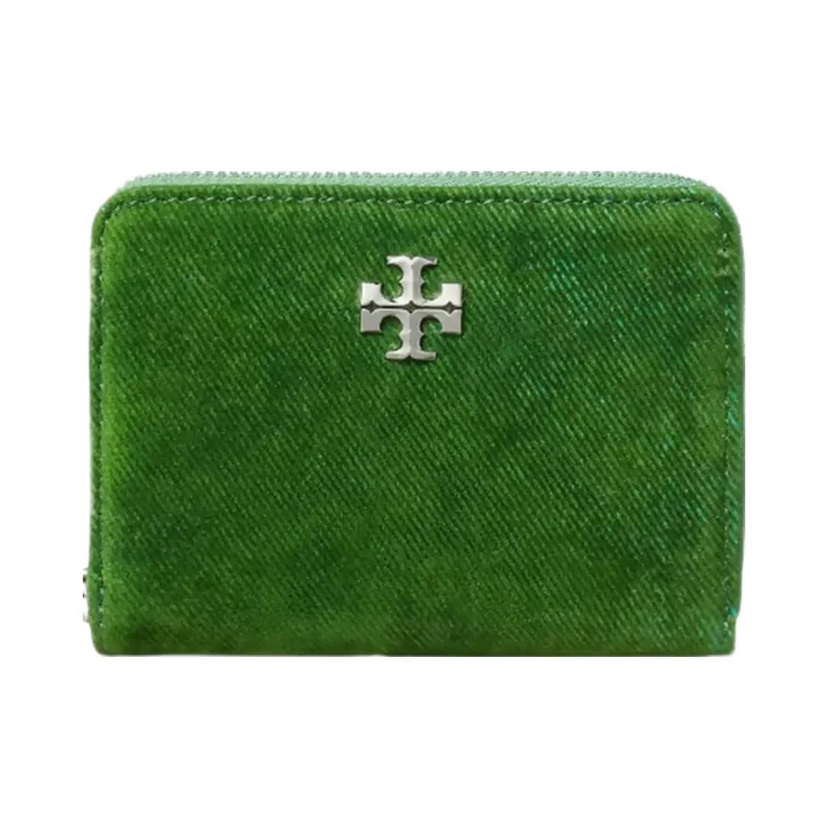 Tory Burch Small Kira Flocked Zip-Around Wallet Emerald