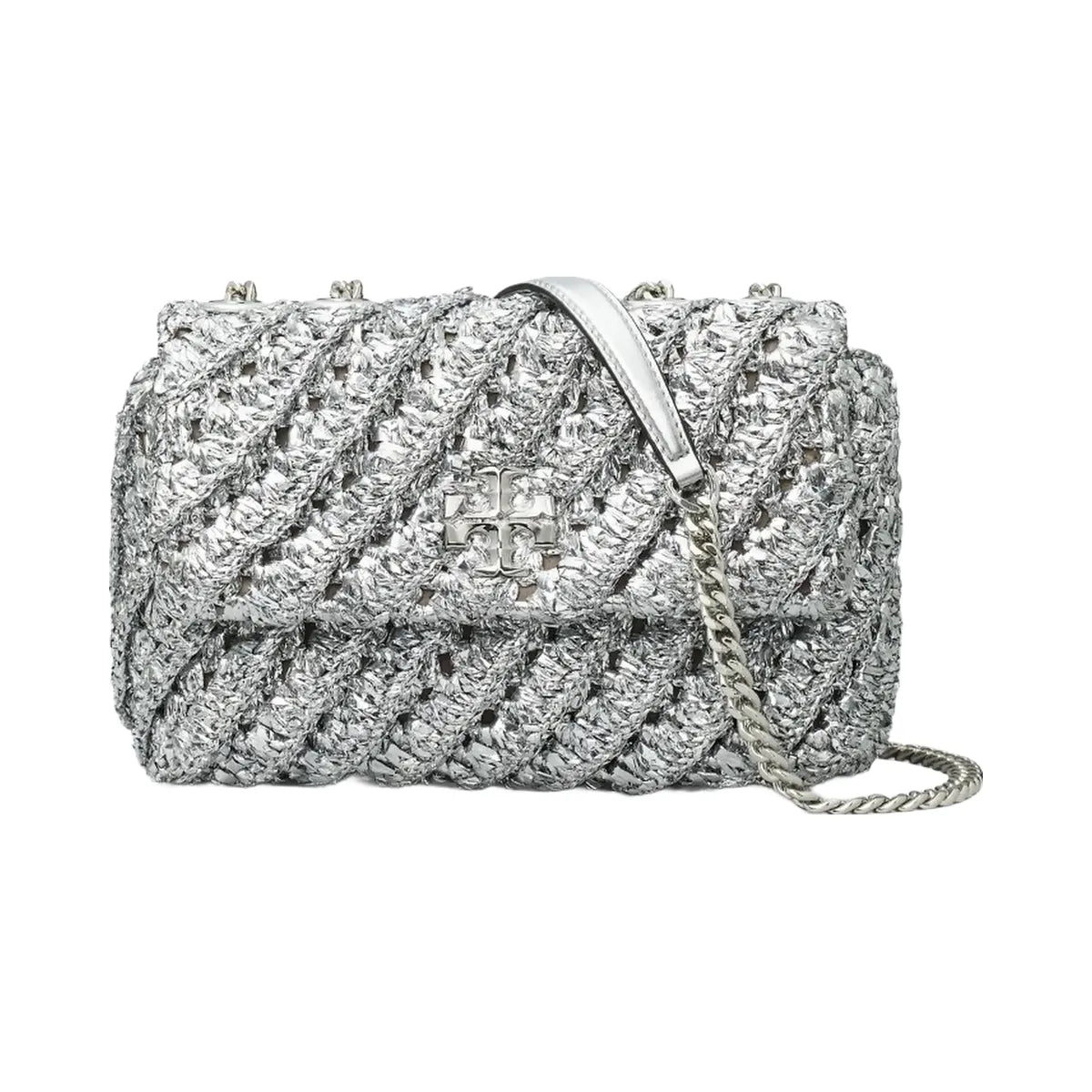 Tory Burch Small Kira Woven Shoulder Bag Silver